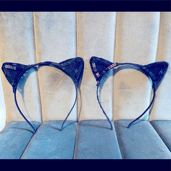 🎊💥HP!!💥🎊 Black Lace & Sequin Cat Ears Headband - Picture 3 of 9